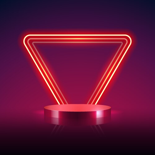 Podium with red hexagonal neon frame Royalty Free Vector