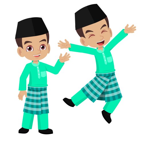 malay boy celebrating hari raya aidilfitri vector image