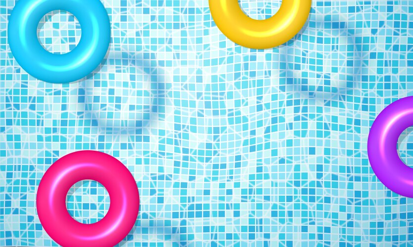 Swimming pool with rafts rubber rings top view Vector Image
