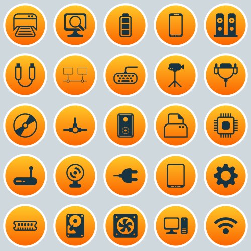 Hardware icons set collection of desktop computer vector image