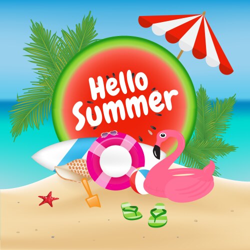 hello summer season background and objects design vector