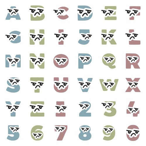 Set of cute kawaii letters and numbers characters vector image
