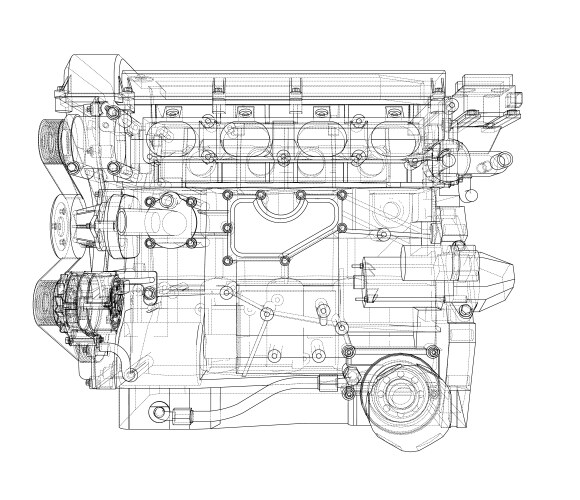 Engine sketch rendering of 3d vector image