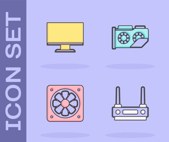 Set router and wi-fi signal computer monitor vector image