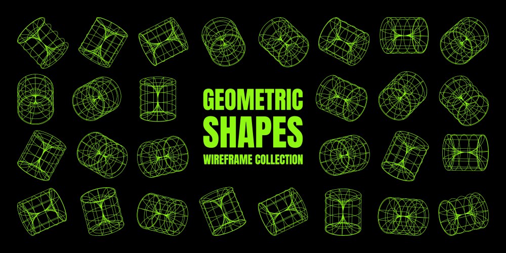 Wireframe lined shapes perspective mesh 3d grid vector image