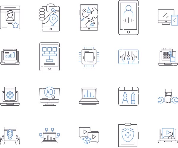 Apps and hardware outline icons collection app vector image