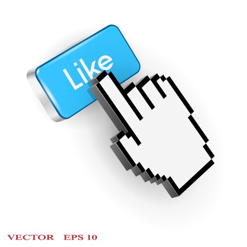 Blue button with like text and hand cursor vector image