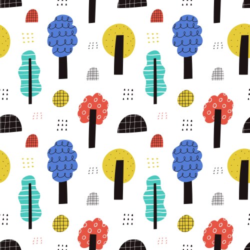 Cute colorful trees seamless pattern hand vector image