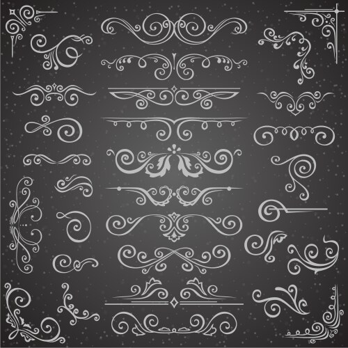 Dark set of swirl elements for frame design vector image