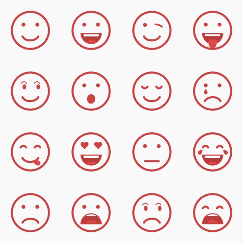 set of red emoticons emoji and avatar outline vector