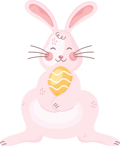 Cute rabbit with easter egg painted and flowers Vector Image