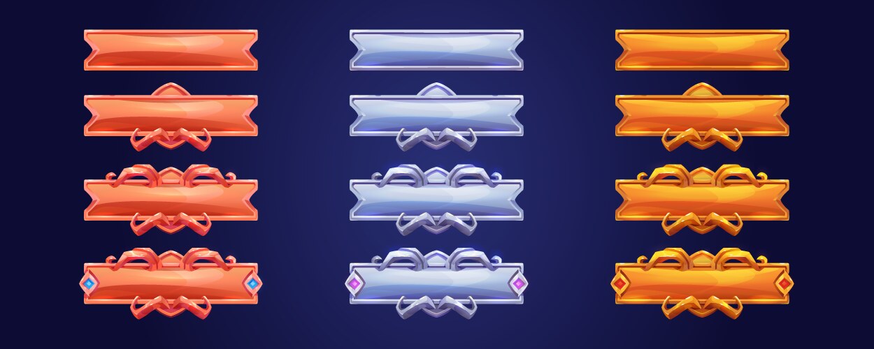 Cartoon old golden assets and buttons for ui game Vector Image