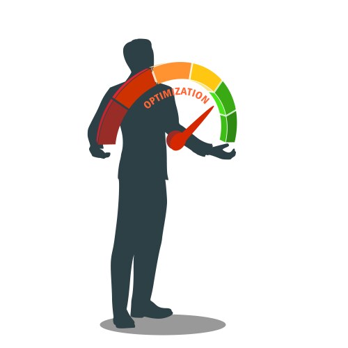 Man holding optimization level scale in his hands Vector Image