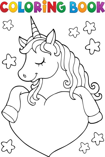 Cute Unicorn with Heart - Coloring Page Vector Image