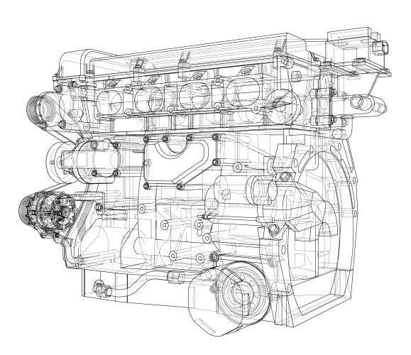 Engine sketch rendering of 3d vector image