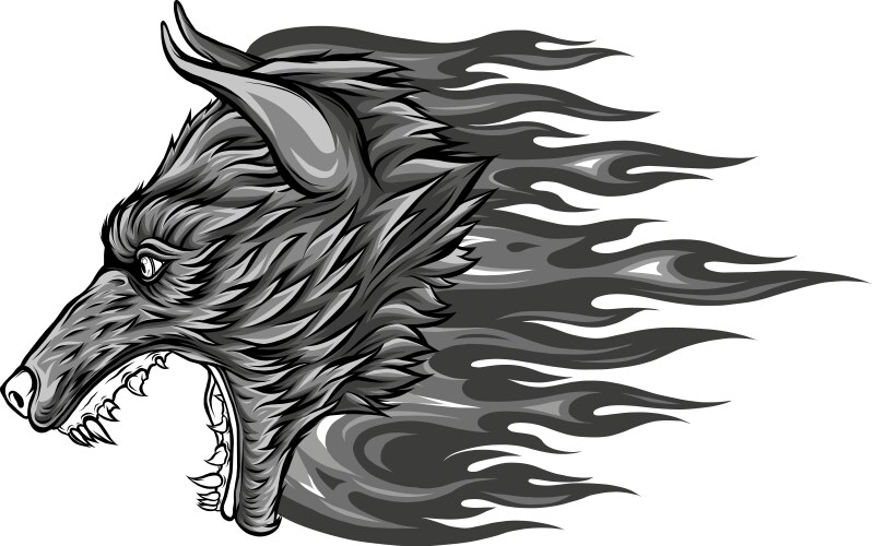Monochromatic of wolf with flames Vector Image