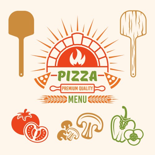 Pizza Oven & Ingredients Emblem Vector Image