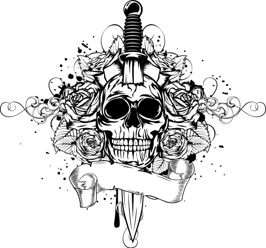 Rose and skull tattoo with sacred geometry frame Vector Image