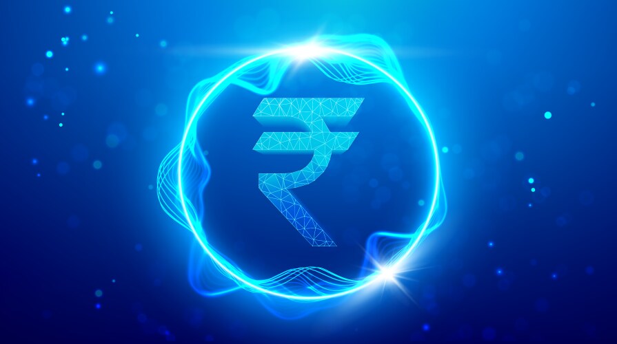 Digital rupee technology interface with glowing vector image