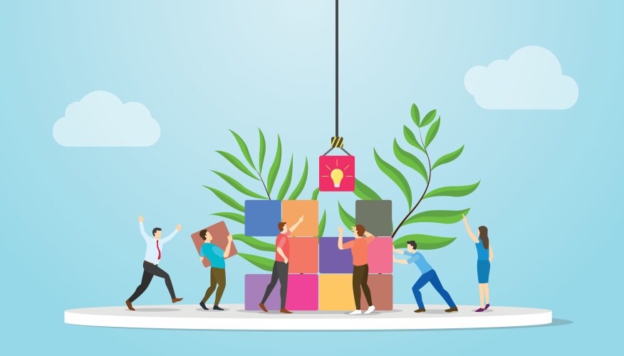 Problem solving concept with teamwork people vector image