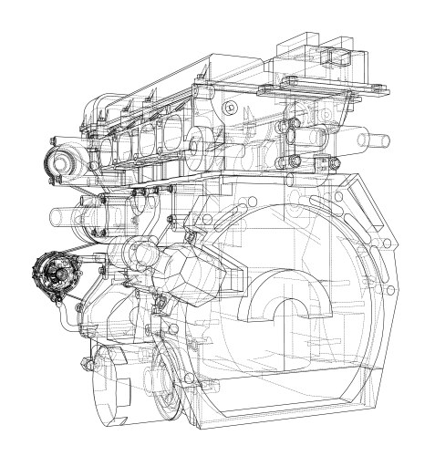 engine sketch rendering of 3d vector image