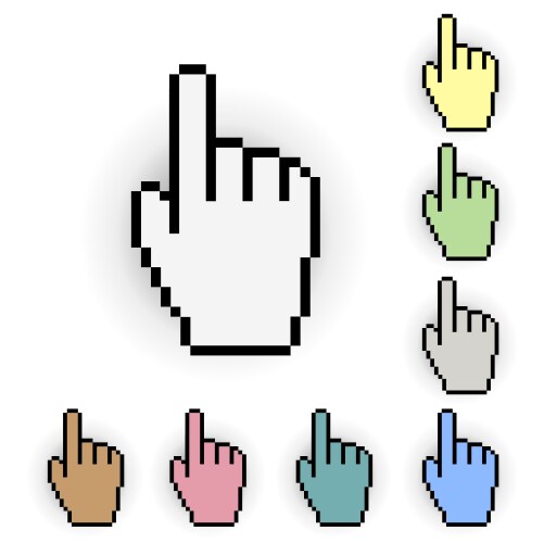 Pixel cursors icons mouse hand arrow Royalty Free Vector