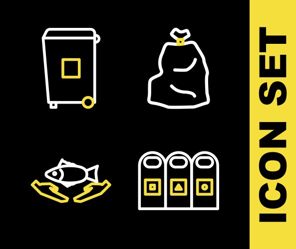 Set line garbage bag trash in cans sorted vector image