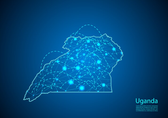 Uganda map with nodes linked by lines concept vector image