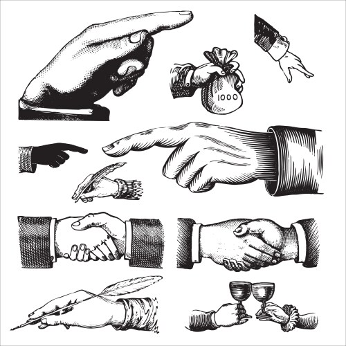 set of antique hands engravings vector image