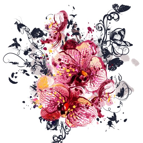 Watercolor Orchid Floral Background Vector Image