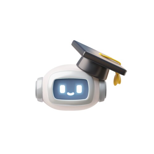 Chat bot robot with university black cap ai vector image