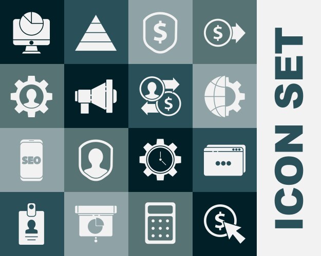 Set cursor and coin website template globe vector image