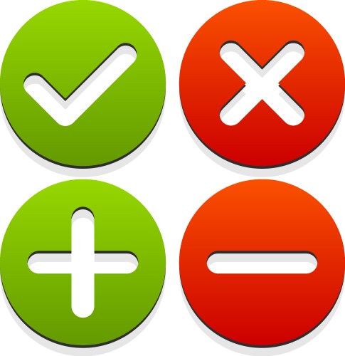 Set of 4 icons with check mark cross and plus vector image