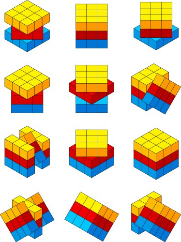 rubiks cube various positions of isometric vector image