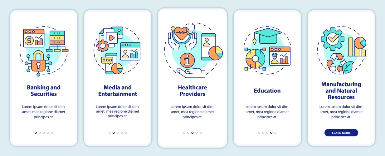 Types of big data applications onboarding mobile vector image