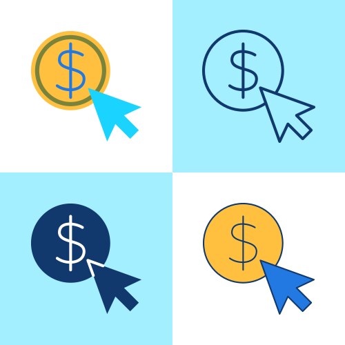 Pay per click icon set in flat and line style vector image