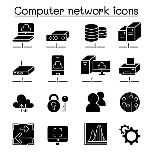 Computer network and cloud computing icon set vector image