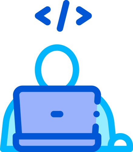 Programmer coding laptop thin line icon vector image