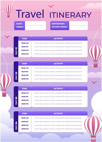 Gradient travel itinerary template design vector image