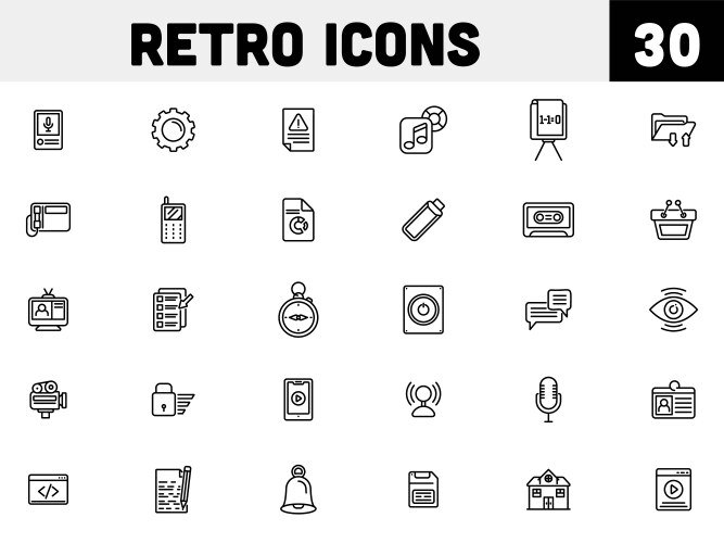 30 web navigation icon set in thin line art vector image