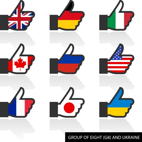 Set of g8 flags with shadow like vector image