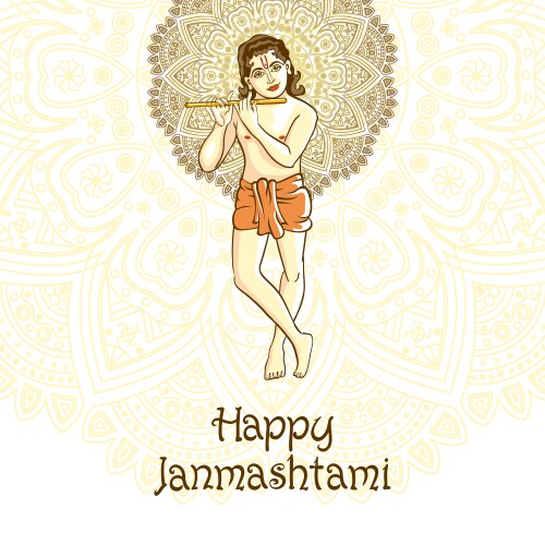 Lord krishna plays his flute against Royalty Free Vector