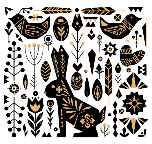 Gold Tribal Easter Set Vector Image