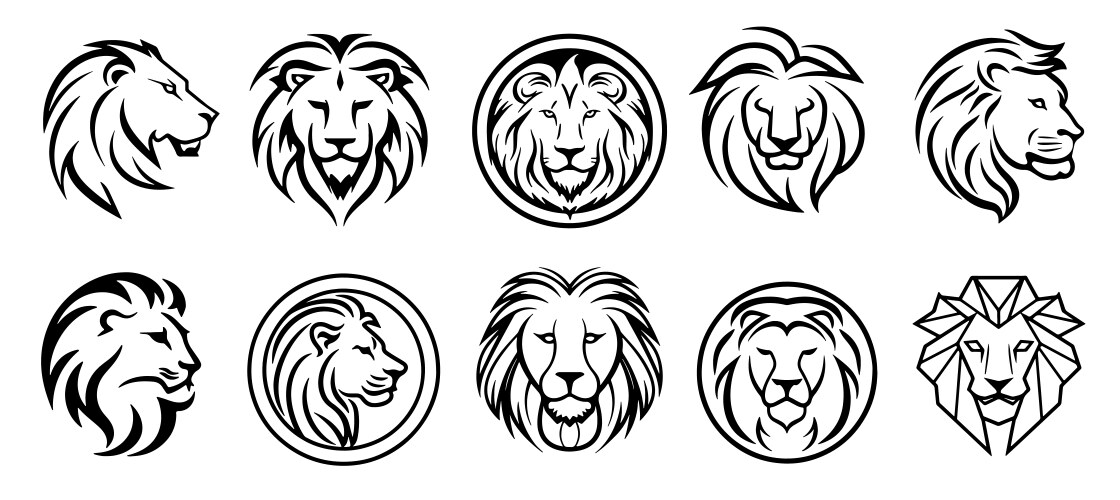 Lion face set hand drawn sketch Vector Image