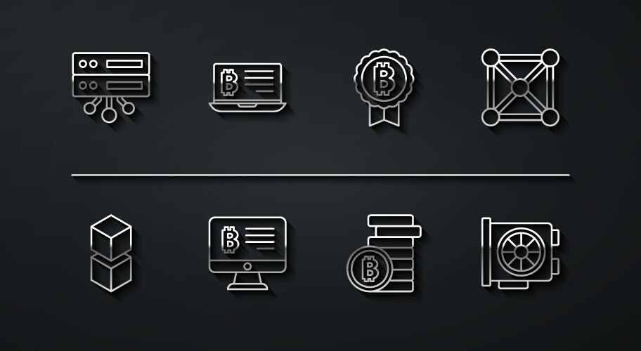 Set line server blockchain technology bitcoin vector image