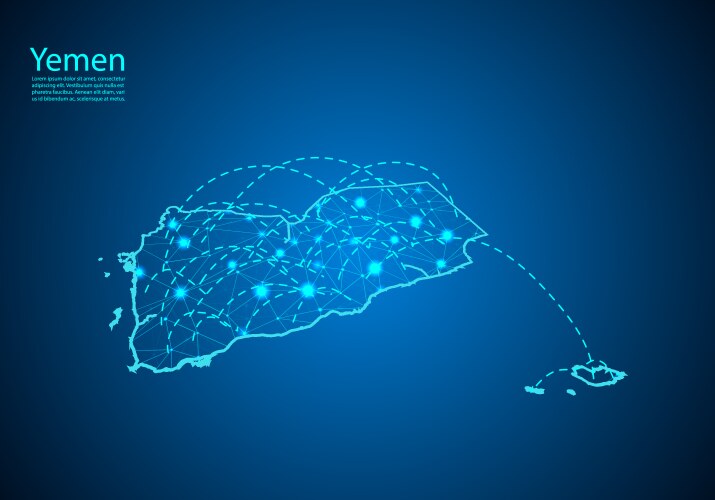 Yemen map with nodes linked by lines concept vector image