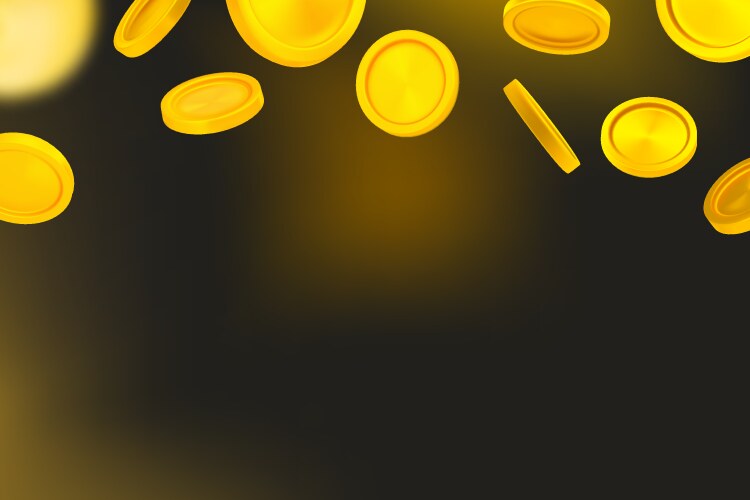 Golden coins falling down with blur effect Vector Image