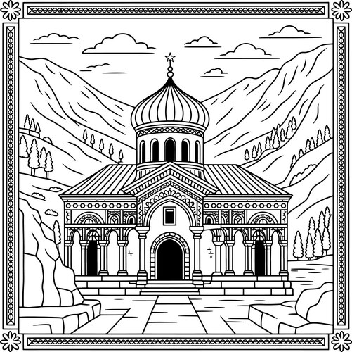 Mountain Church Line Art Vector Image