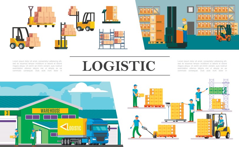 Flat warehouse logistics composition Royalty Free Vector