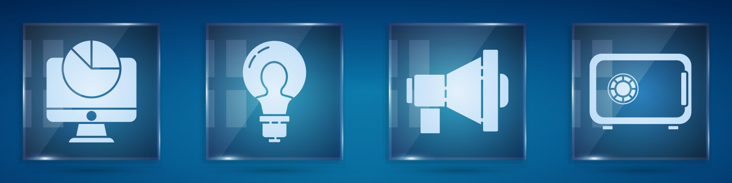 Set computer monitor with graph chart light bulb vector image